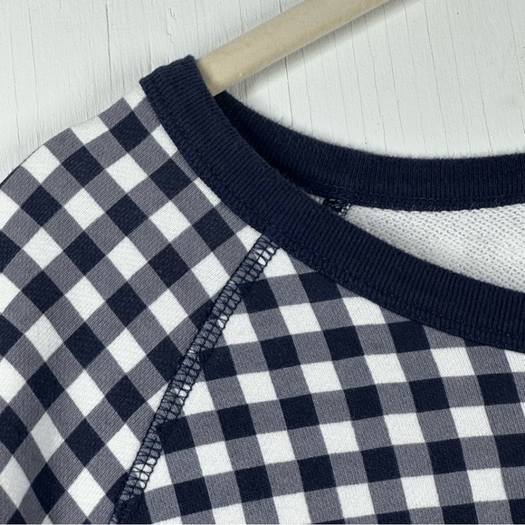 Draper James Natalie Sweatshirt Women's Large Navy Gingham Check Cotton Crew - Picture 3 of 7
